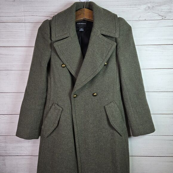 Club Monaco $598 Military Green Double Breasted Wool Blend Byannca Coat Size XS
